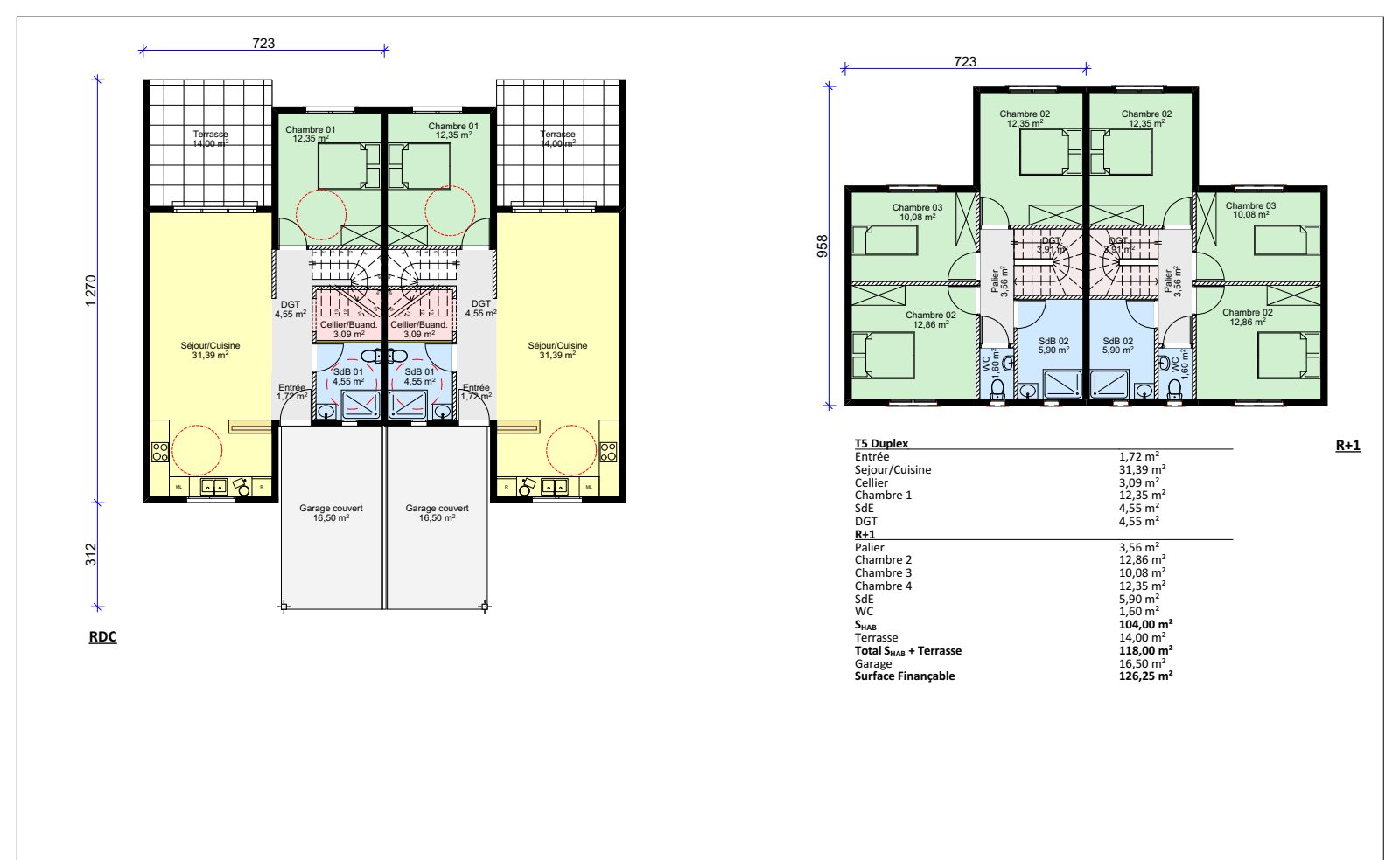 Plan de distribution d'une villa T5 duplex