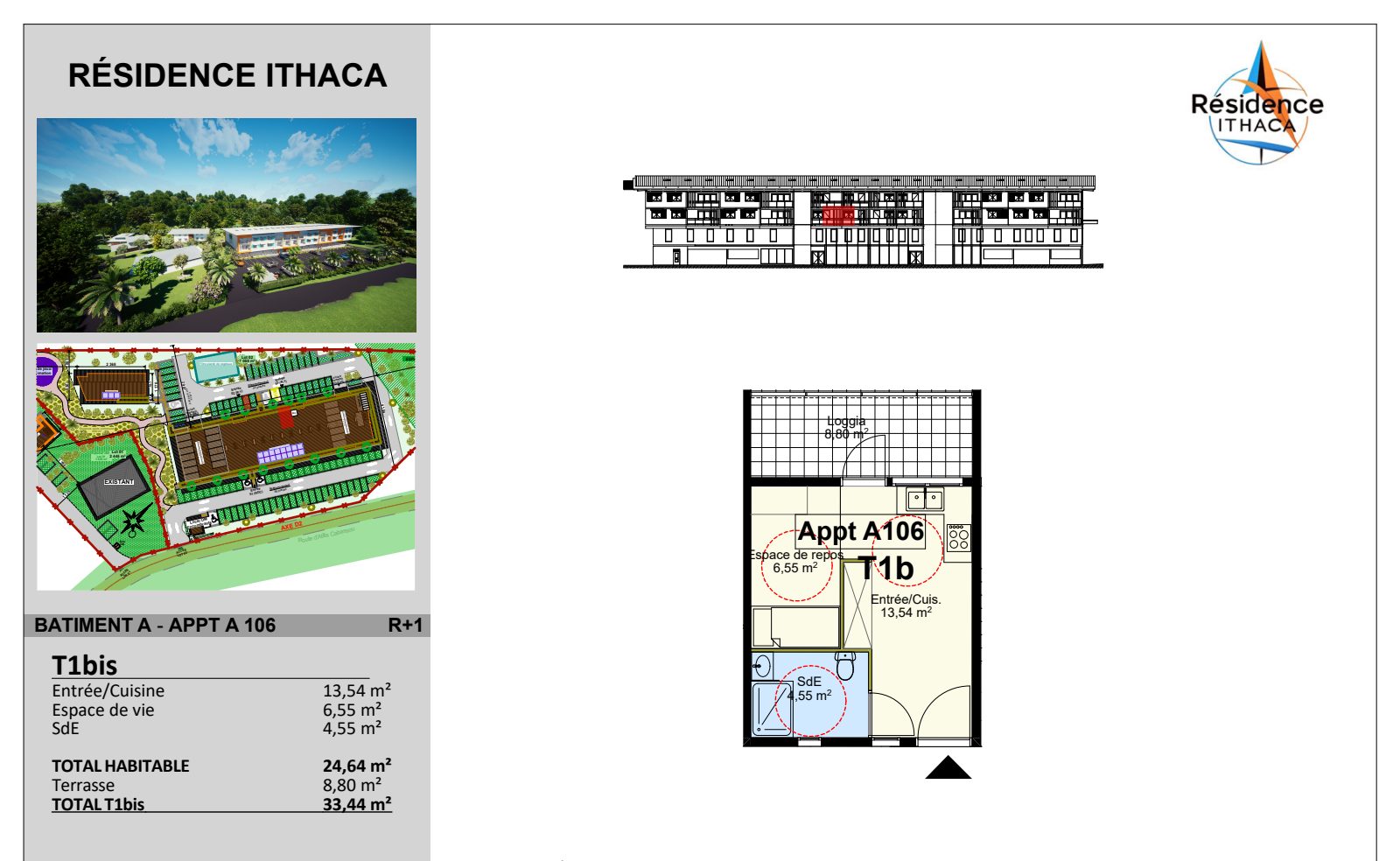 Plan de distribution d'un logement T1 Bis