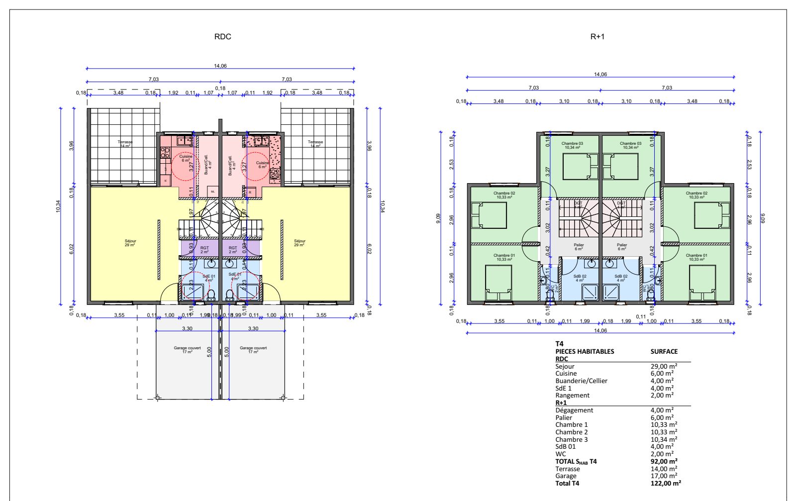 Plan de distribution d'une maison T4 duplex