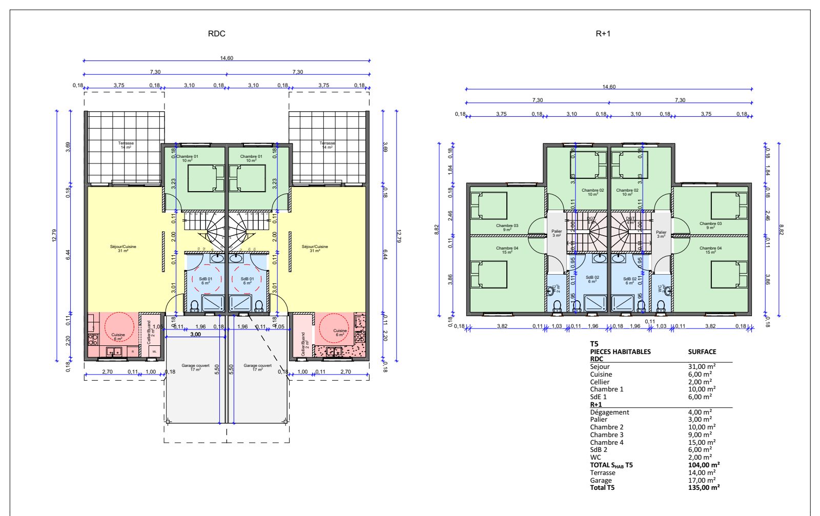 Plan de distribution d'une maison T5 duplex