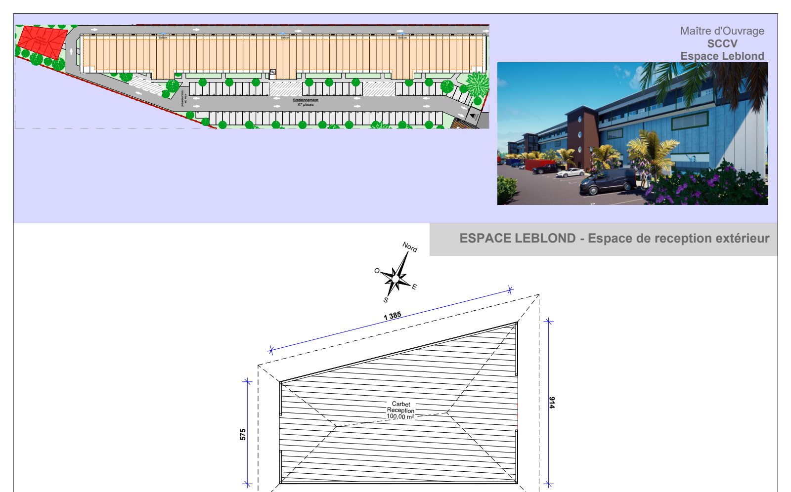 Plan détaillé du carbet de réception extérieur de 100 m²