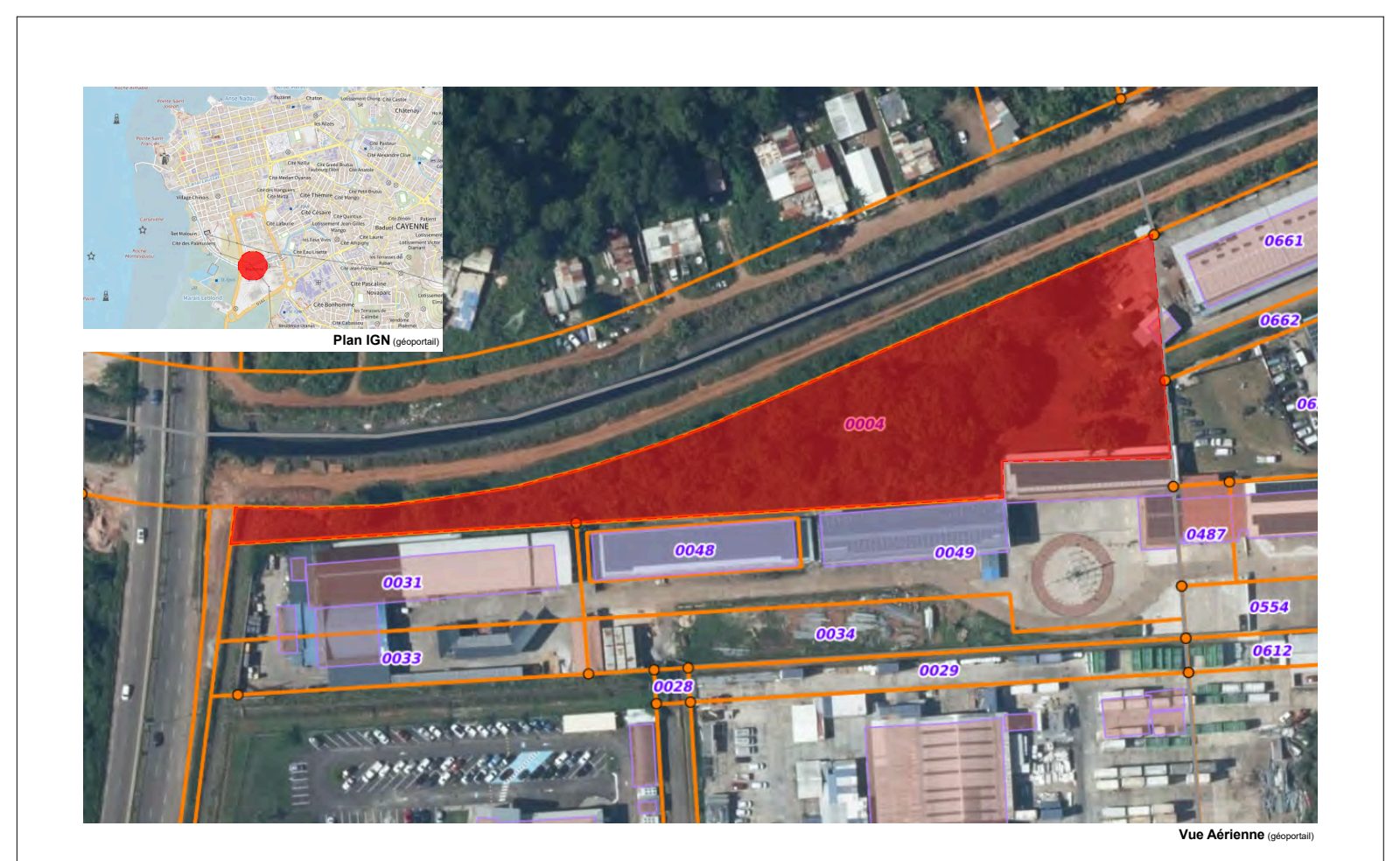 Plan de situation de l'Espace Leblond à Cayenne